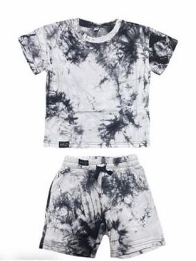 Kids Black & White Tie-Dye Matching Set - Short Sleeve Tee & Shorts